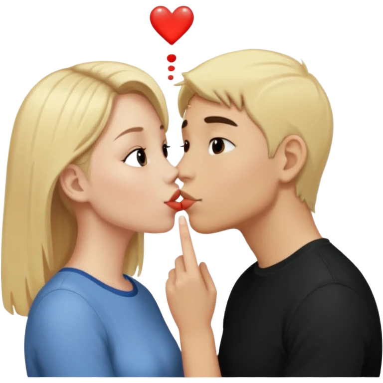 Una chica de piel blanca de pelo rubio besando a un chico de pelo negro de piel morena clara  emoji
