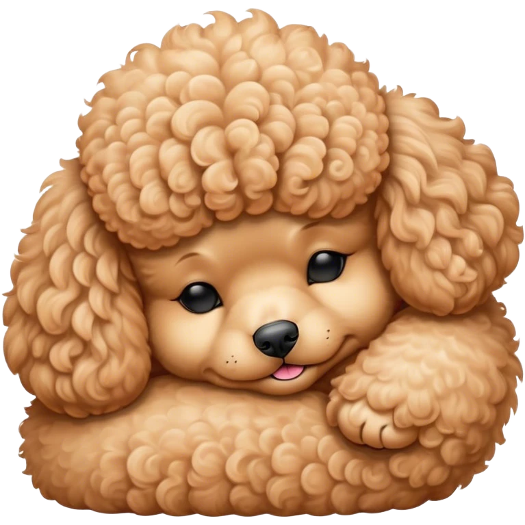 Meme-Worthy Cute Sleeping Apricot Poodle Portrait Emoji, Head resting peacefully with a contented smile, showcasing a delightfully elegant build and a luxuriously soft, curly apricot Fur, eyes shut in a serene nap, Simplified yet hilariously adorable features, highly detailed, glowing with a soft, drowsy light, high shine, relaxed and utterly lovable, stylized with an air of playful laziness, bright and heartwarming, soft glowing outline, capturing the essence of a comically sleepy companion, so meme-worthy it feels like it could instantly become the next viral sensation of adorable slumber! emoji