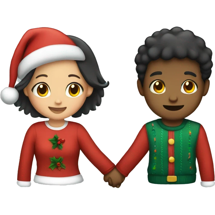 Boy and girl holding hands with Christmas clothes emoji