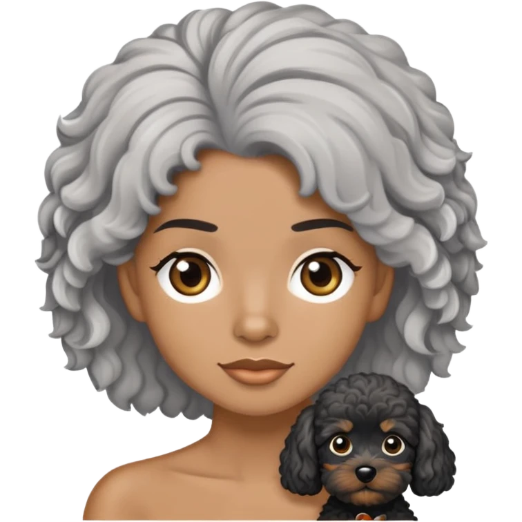 Salt and pepper hair 34 year old with black cavapoo emoji