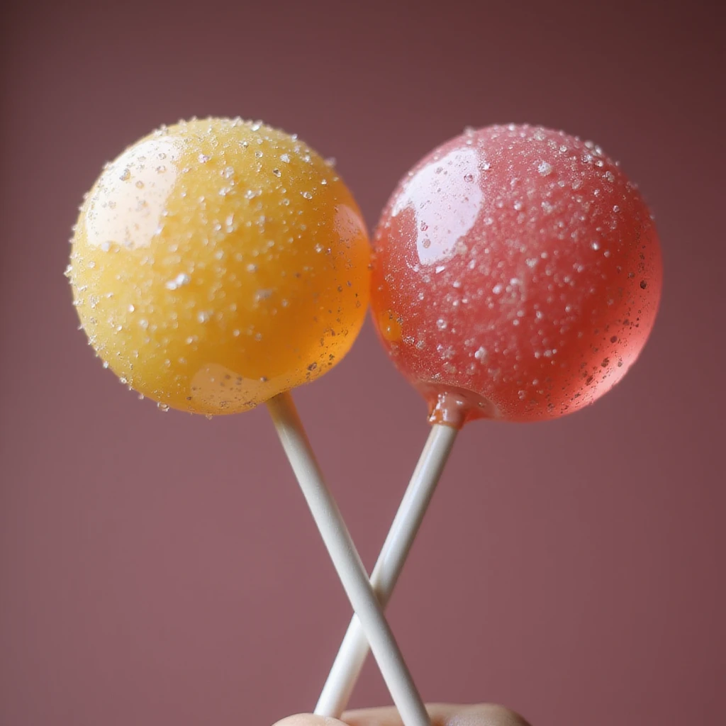 realistic lollipop, two lollipops crossed, photorealistic style emoji