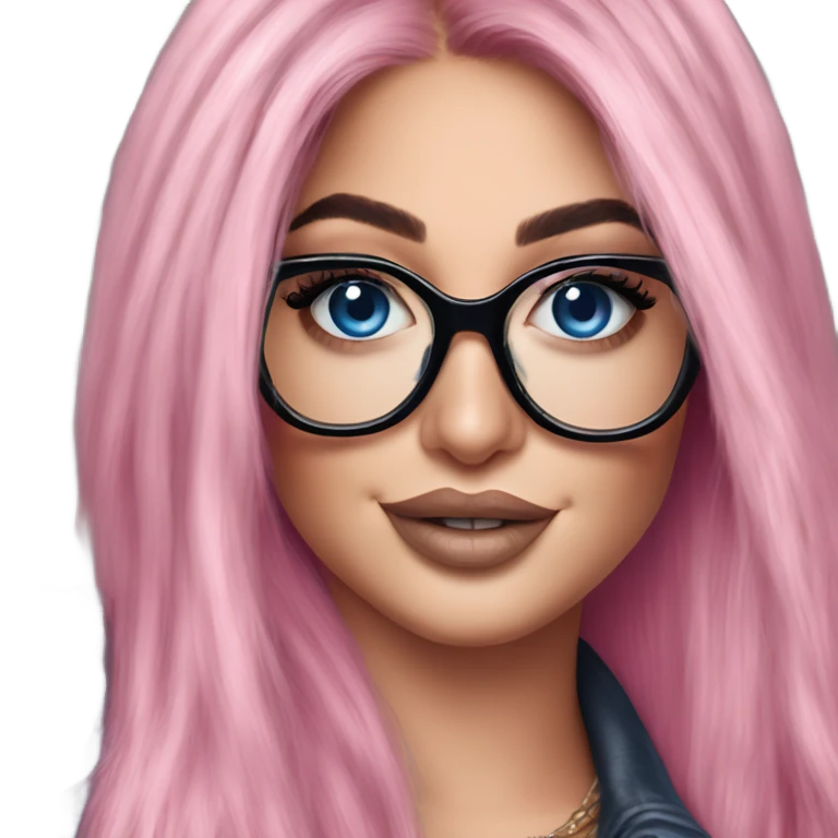 Photo Realistic kylie jenner stylish pink hair BLUE eyes and glasses happy  emoji