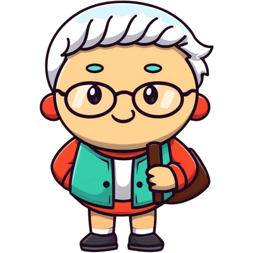 a little shrimp that is old with white hair and glasses, elderly shrimp character with white eyebrows and hair, wearing round glasses emoji