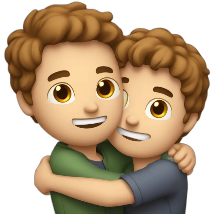 Warm loving hug between two white men with brown hair emoji