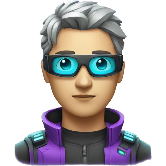 agent, scanner, cyberpunk, code, cyan and purple colors, only upper body portrait emoji