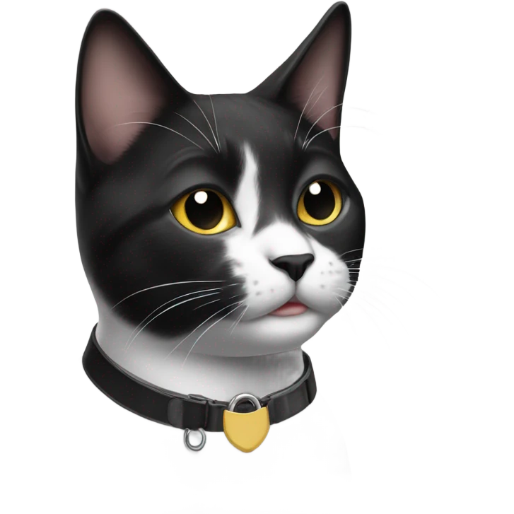 A black and white cat with a collar emoji