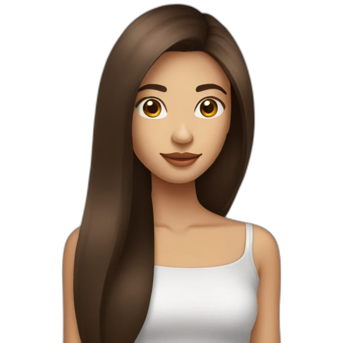 Fille cheveux lisse long brune raie au milieuyeux marron emoji