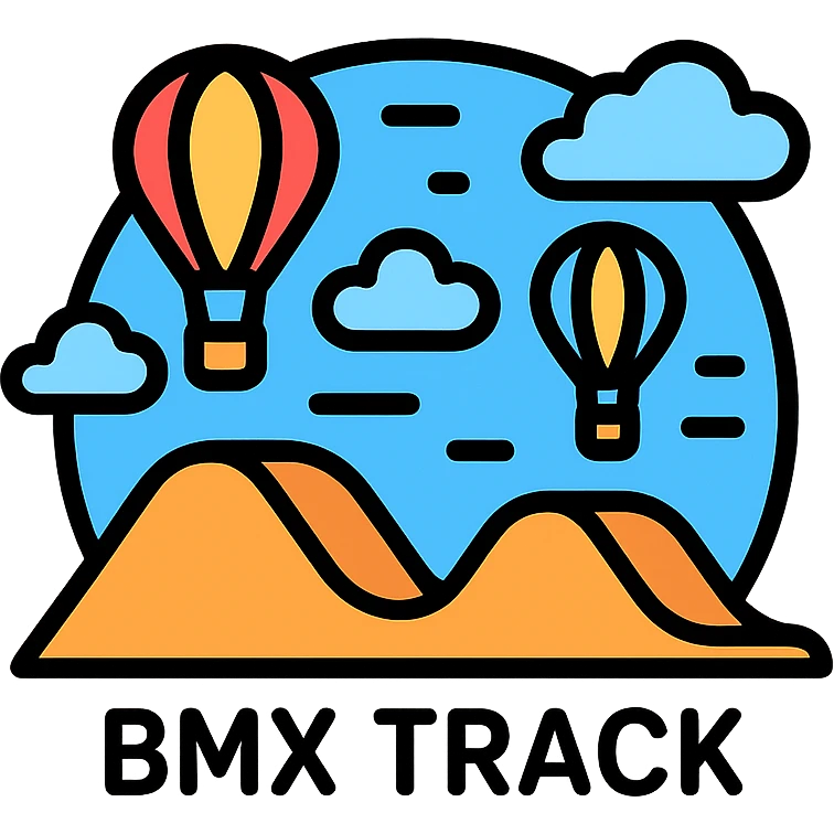 BMX track with hot air balloons in the background, clean icon style emoji
