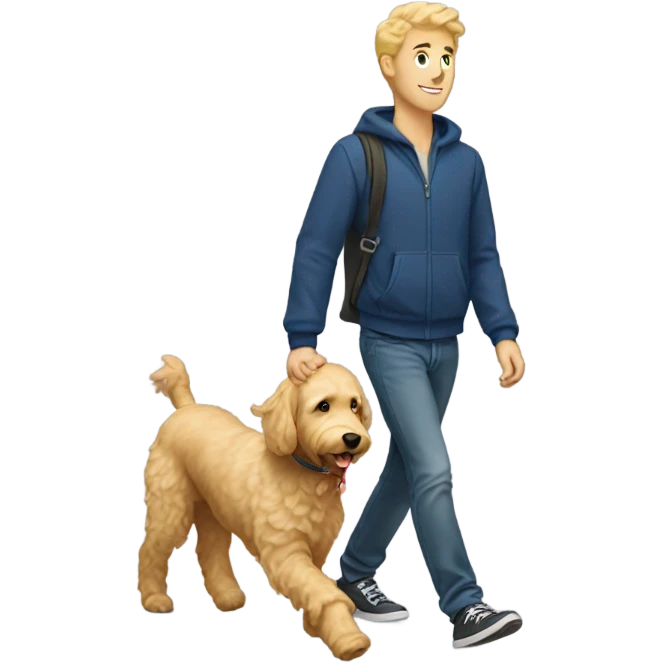 Blonde guy walking a golden doodle  emoji