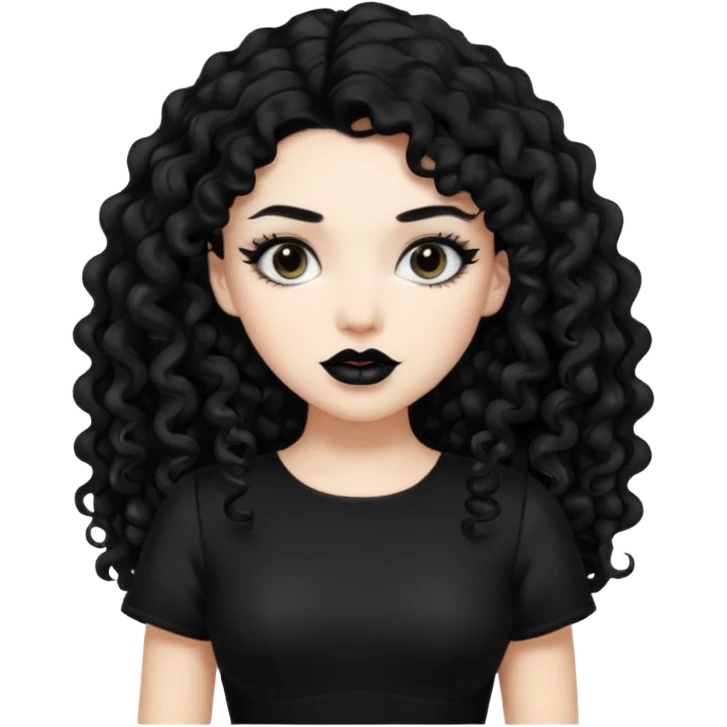long black curly hair with white skin black dress and black lipstick emoji