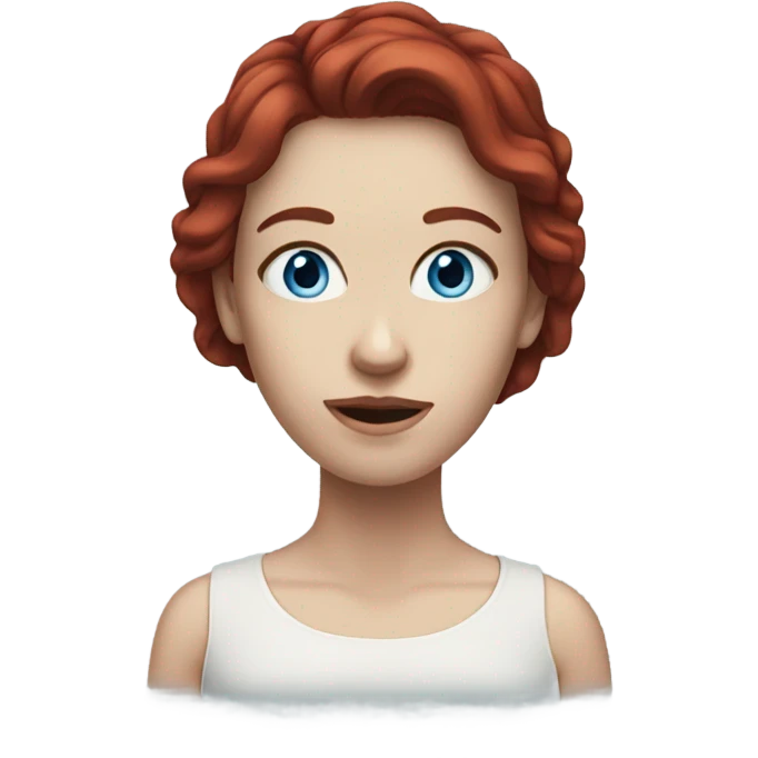 Pale woman dark red hair blue eyes emoji