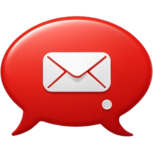 Minimal design featuring a red speech bubble that contains a white play button. On a white background, no text. Suggests intelligent conversation about video content. Clean, modern and tech-oriented emoji