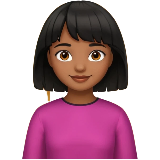 Girl that has a short black hime cut with curtain bangs, then dark brown eyes, and has a bit brown skin emoji