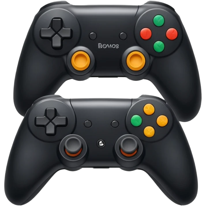 Create a modern, high-quality emoji featuring two gaming controllers to represent multiplayer gaming. The controllers should be slightly angled toward each other to show cooperation and competition.  emoji