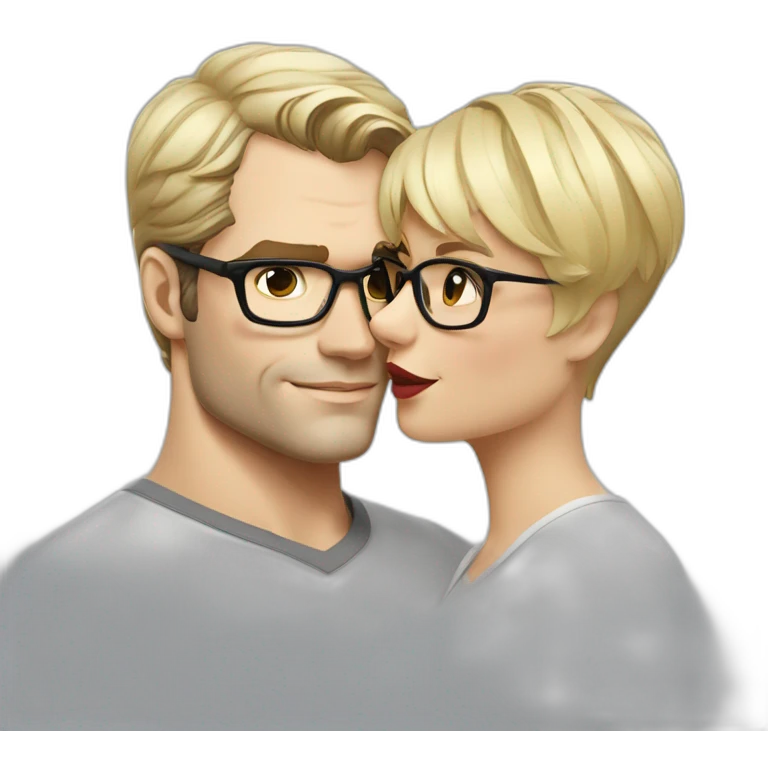 Henry Cavill kiss blond woman wearing glasses, with pixie cut emoji