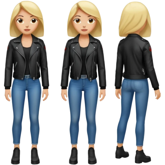 Women in leather jocket, full body, different color emoji