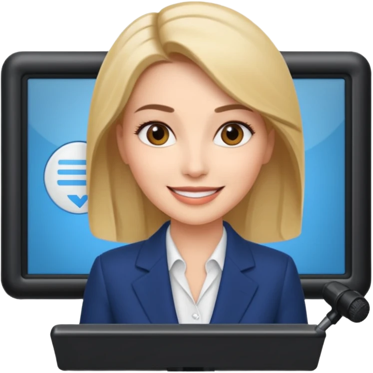 news anchor woman, with a screen with a prompter in front of her emoji
