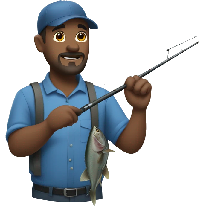 manly husband holding blue fishing rod and tuna emoji