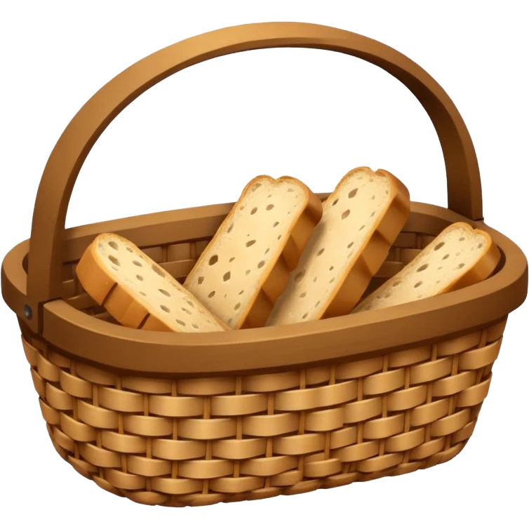 Create an emoji representing empty carbohydrate stores: depict a nearly empty bread basket with only a few crumbs left, overlaid by a fading low-battery symbol to signal depleted carb energy. emoji