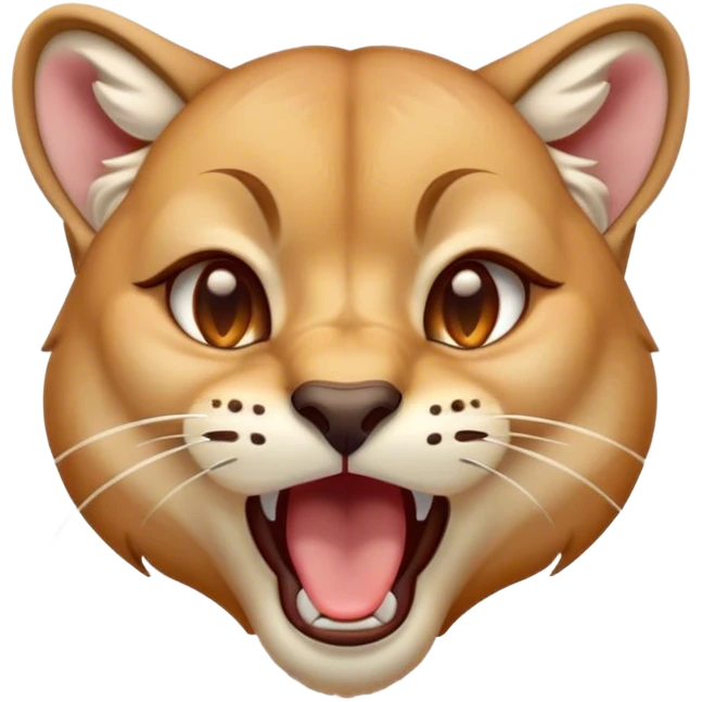 Cinematic Cute Yawning Cougar Portrait Emoji, Head tilted slightly with a dramatic, wide-open yawn, showcasing a soft, sleek tawny Fur with gently drooping ears, round amber eyes barely open in drowsy contentment, Simplified yet irresistibly adorable features, highly detailed, glowing with a soft, cozy glow, high shine, relaxed yet expressive, stylized with a touch of wild whimsy, bright and endearing, soft glowing outline, capturing the essence of a sleepy yet affectionate cougar, so drowsy it feels like it could stretch out of the screen and curl up for a nap! emoji