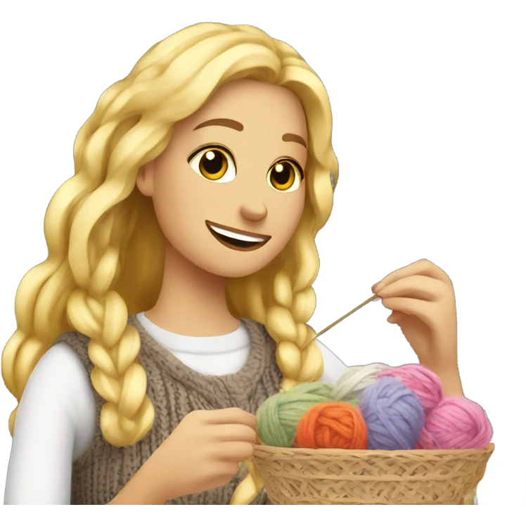 beautiful finnish blonde woman knitting flowers emoji