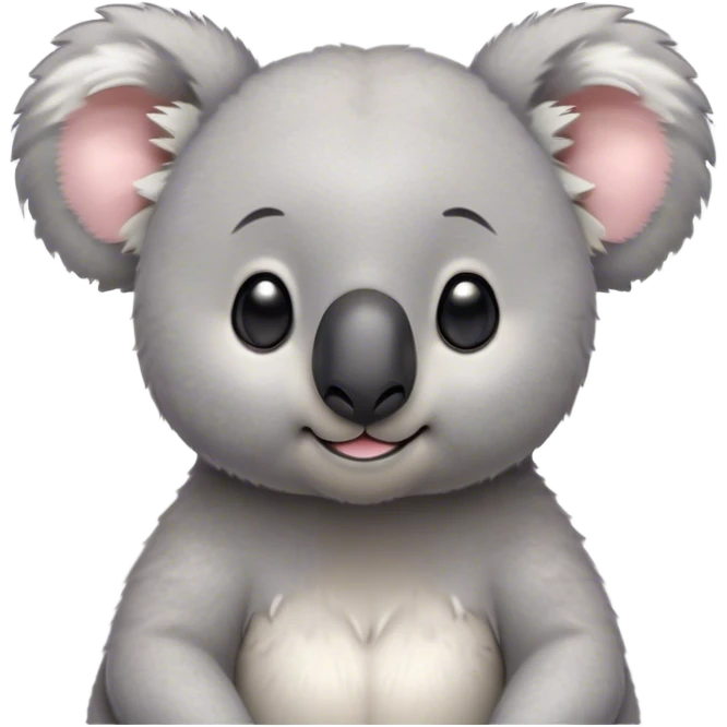 Cinematic Cute Koala Portrait Emoji, Head tilted playfully and inquisitively, featuring a fluffy grey fur with perky, rounded ears and a charming black nose, round, sparkling eyes filled with gentle curiosity, Simplified yet irresistibly adorable features, highly detailed, glowing with a warm, friendly glow, high shine, affectionate and cuddly, stylized with a touch of eucalyptus whimsy, bright and endearing, soft glowing outline, capturing the essence of a mischievous yet loving koala, so playful it feels like it could snuggle out of the screen into your arms! emoji