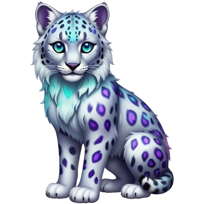 Cute cool edgy Colorful dark vibrant transparent iridescent luminescent ethereal fantasy-lynx-snow-leopard-animal, full-body emoji