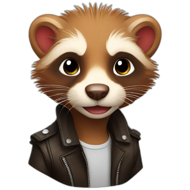 Red ferret with long fringe hairdo wearing leather jacket  emoji