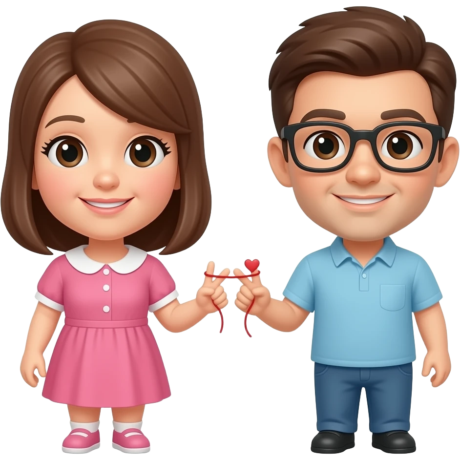 Two different person holding  a red string  with its finger symbolising love emoji