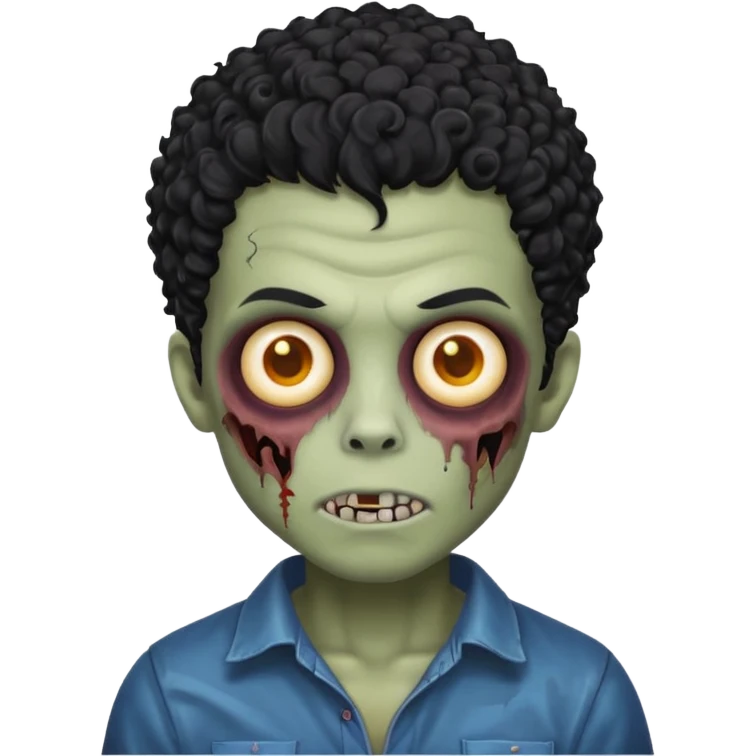 zombie boy with curly hair and mixed lightskin features, spooky and creepy face, classic emoji style emoji