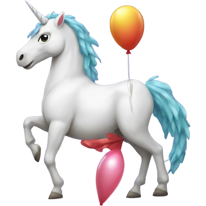 Unicorn holding a balloon with A dinosaur on it emoji