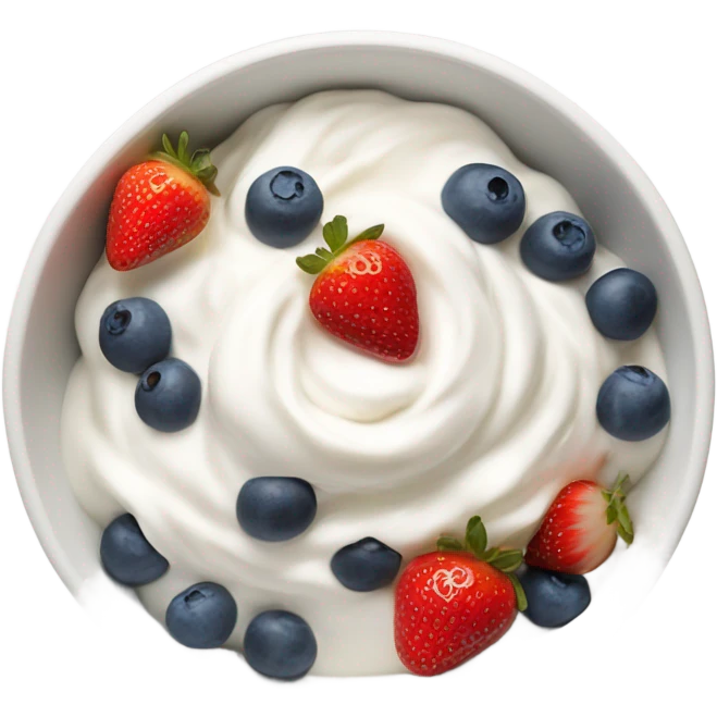 Bowl of skyr topped with Blue Berry, strawberry emoji