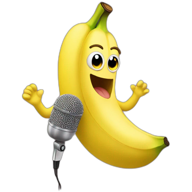 Banana singing with microphone emoji