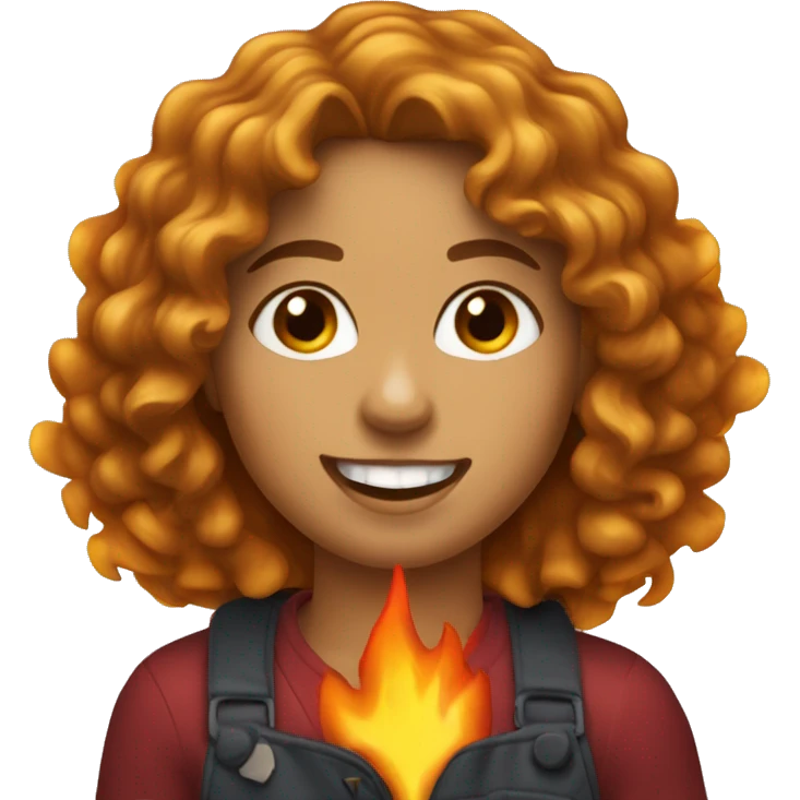 Girl with wavy curly light brown hair on fire eating cheez its emoji