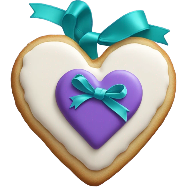 Heart cookie with teal purple ribbon emoji