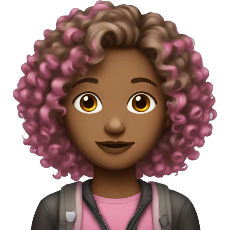 Curly hair brown girl with pink now emoji