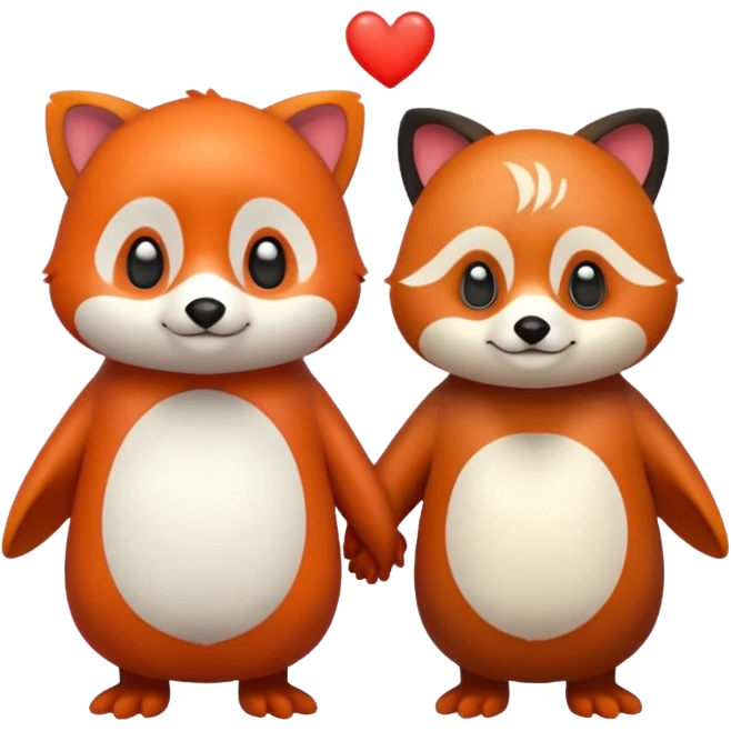 A cartoon penguin and red panda holding "hands" emoji
