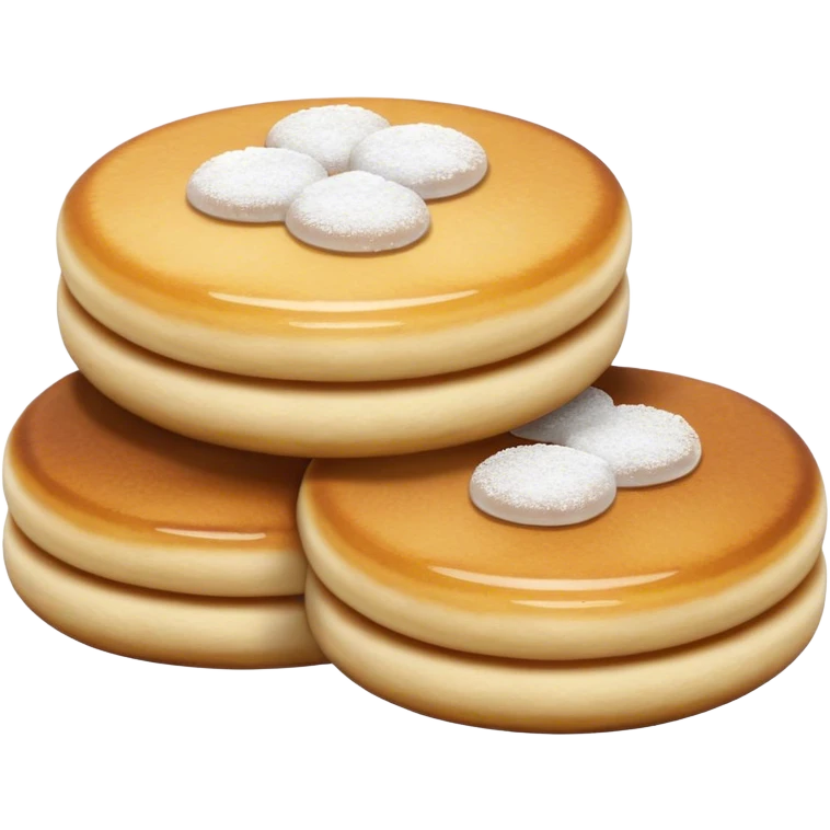 Cinematic Realistic Poffertjes Dessert Emoji, depicted as small, fluffy mini pancakes dusted with powdered sugar rendered with lifelike texture and warm, inviting lighting. emoji