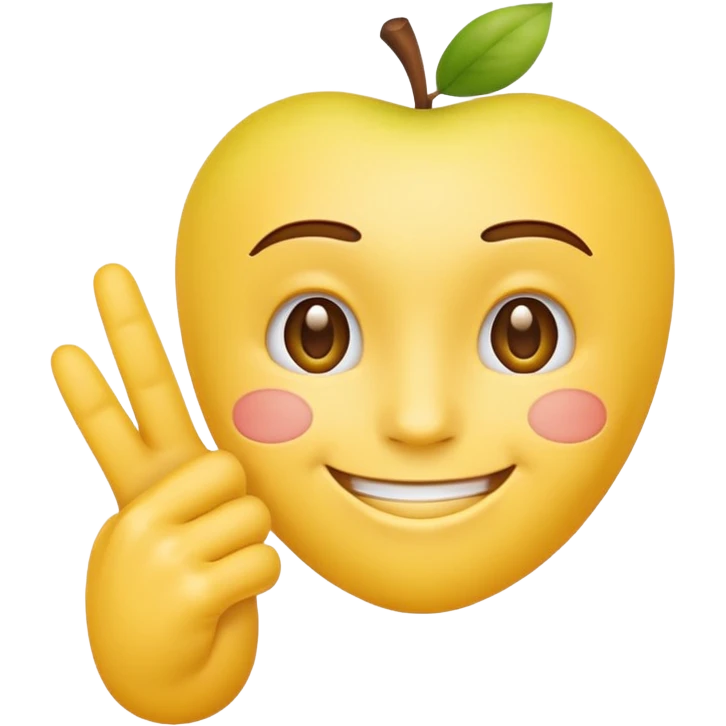 Classic apple style yellow emoji face smiling with hand in frame with their thumb and pointer finger crossed on the same hand emoji
