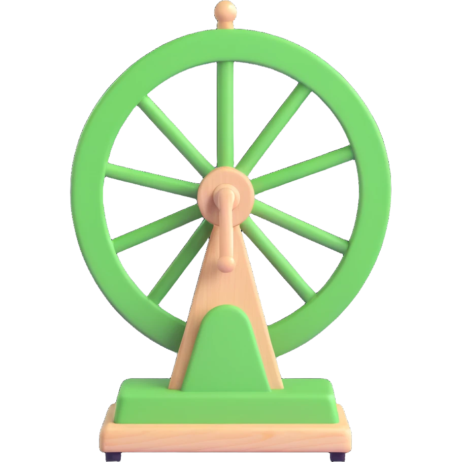 A 3D cartoon-style spinning wheel with alternating green and white sections emoji