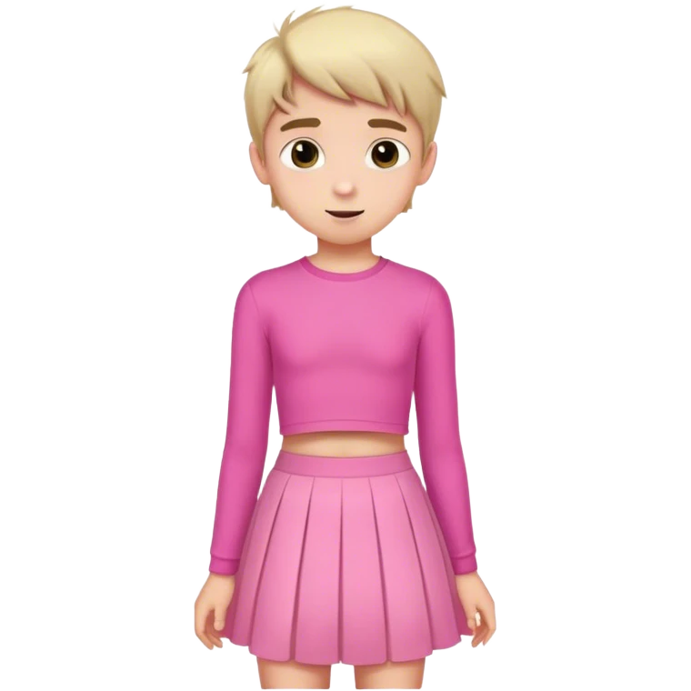 boy wearing pink longsleeve crop top and skirt flirting emoji