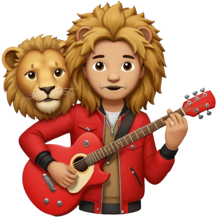 guitar rock player, lion head, red jacket emoji