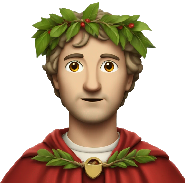 Petrarch in a red cloak and a laurel wreath on his head emoji