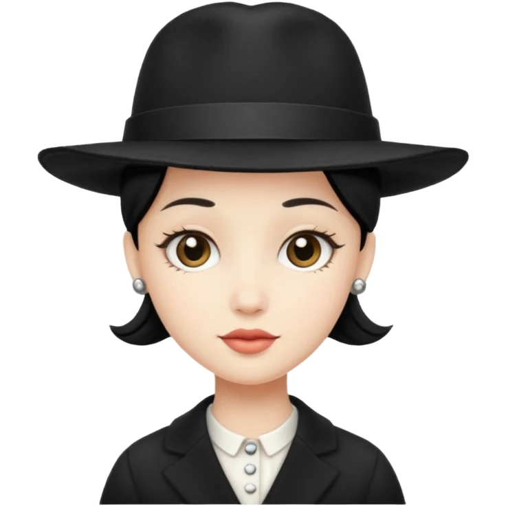 White minikin wearing a black vintage hat emoji