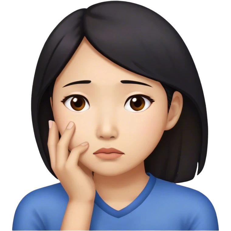 Asian woman worried while resting her chin on her right hand emoji