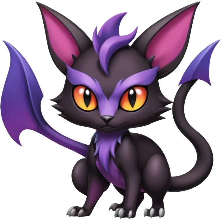 Black dark spooky badass cool shiny glossy smooth soft edgy Noivern-Noibat-Purloin-Torracat-Lykoi-Caracal-cat-Fakemon-fusion-hybrid-creature emoji