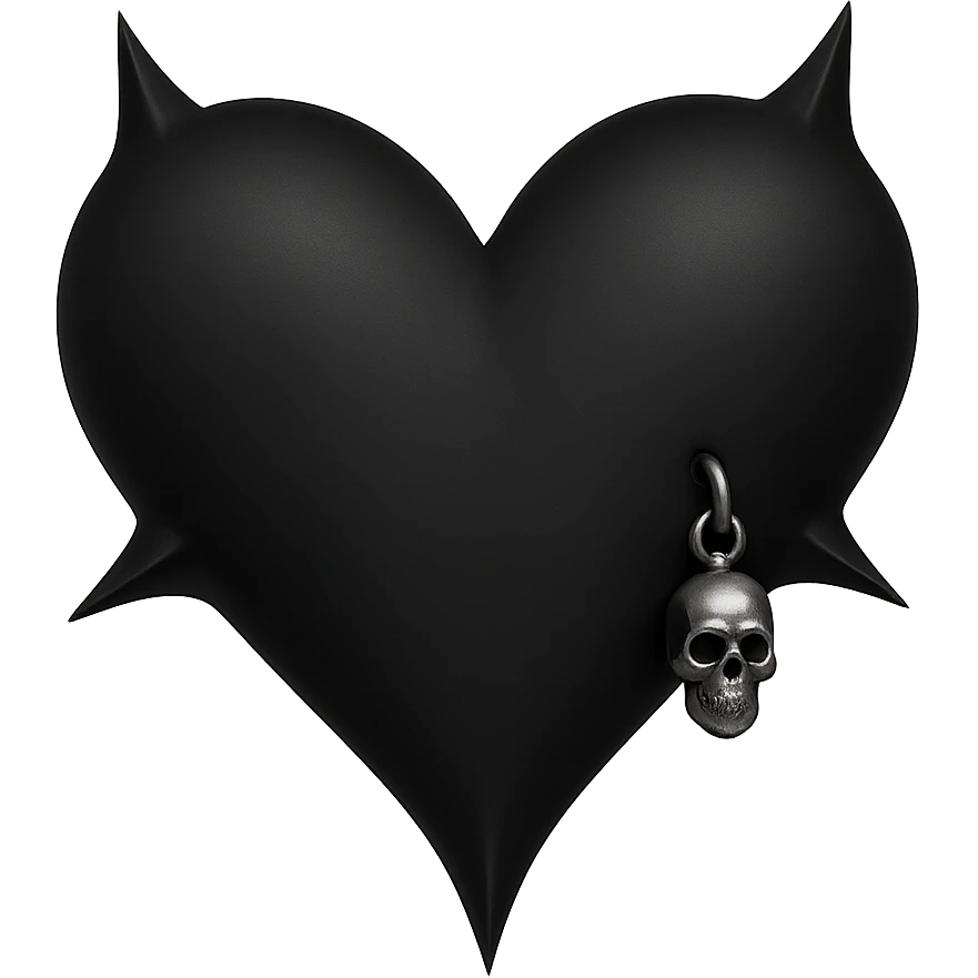 goth heart, matte black, sharp edges, small silver charm, modern dark aesthetic, no background emoji
