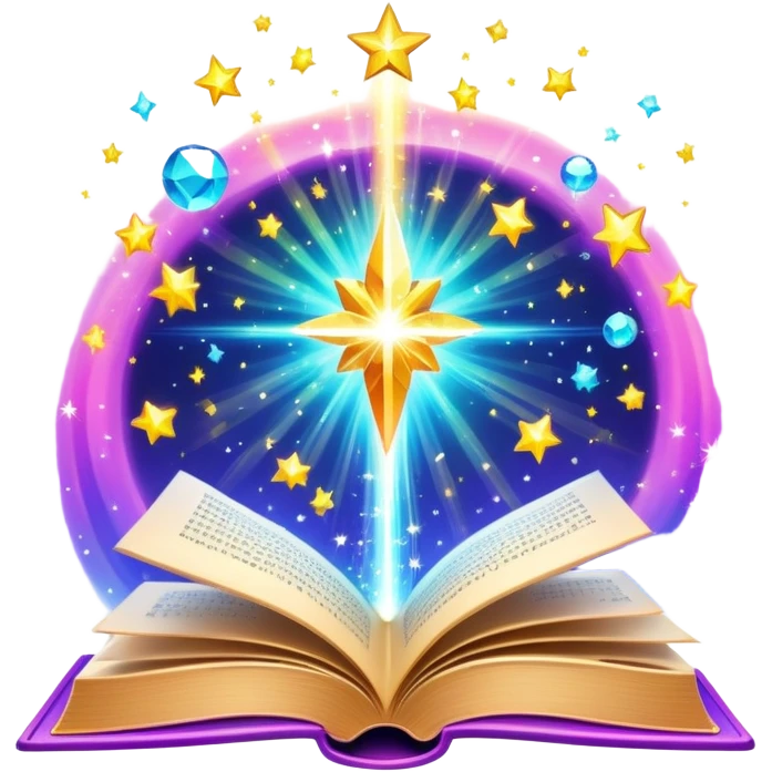 Bright colorful book with magical sparkles emanating from it emoji