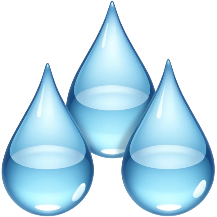 3 water droplets stack on top of each other vertically with two water droplets on the sides; 5 droplets total emoji