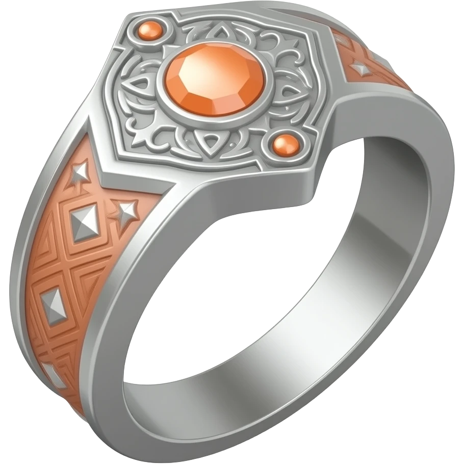 I need a ring representing an umbra pontifex, a dark priestess. It is a mysterious occult symbol, fit for a warlock. Embossed with details and maybe a gem. The color scheme is silver, a pastel orange and salmon color emoji